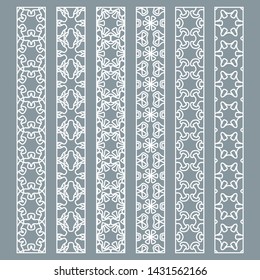 Vector set of line borders with geometric repeating texture. Isolated design elements for page decoration, headline, banners, wedding invitation cards. Fashion white lace collection
