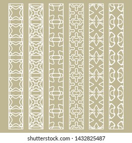 Vector set of line borders with geometric repeating texture. Isolated design elements for page decoration, headline, banners, wedding invitation cards. Fashion white lace collection