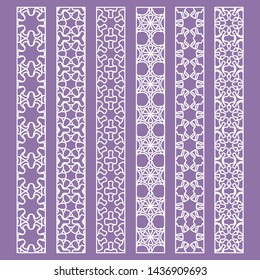 Vector set of line borders with geometric repeating texture. Isolated design elements for page decoration, headline, banners, wedding invitation cards. Fashion white lace collection