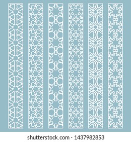 Vector set of line borders with geometric repeating texture. Isolated design elements for page decoration, headline, banners, wedding invitation cards. Fashion white lace collection