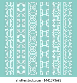 Vector set of line borders with geometric repeating texture. Isolated design elements for page decoration, headline, banners, wedding invitation cards. Fashion white lace collection