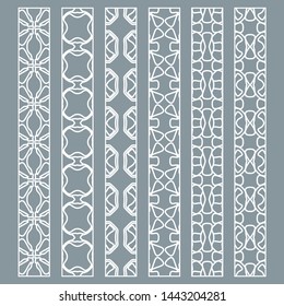 Vector set of line borders with geometric repeating texture. Isolated design elements for page decoration, headline, banners, wedding invitation cards. Fashion white lace collection
