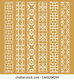 Vector set of line borders with geometric repeating texture. Isolated design elements for page decoration, headline, banners, wedding invitation cards. Fashion white lace collection