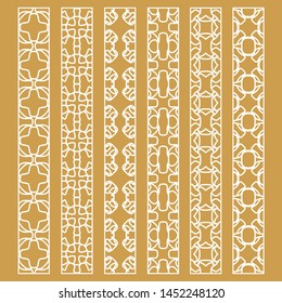 Vector set of line borders with geometric repeating texture. Isolated design elements for page decoration, headline, banners, wedding invitation cards. Fashion white lace collection