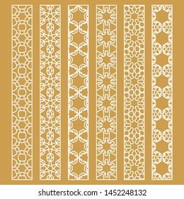 Vector set of line borders with geometric repeating texture. Isolated design elements for page decoration, headline, banners, wedding invitation cards. Fashion white lace collection