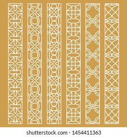 Vector set of line borders with geometric repeating texture. Isolated design elements for page decoration, headline, banners, wedding invitation cards. Fashion white lace collection