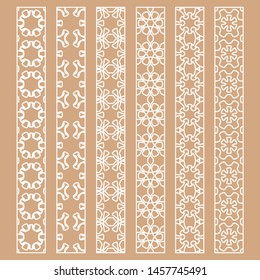 Vector set of line borders with geometric repeating texture. Isolated design elements for page decoration, headline, banners, wedding invitation cards. Fashion white lace collection