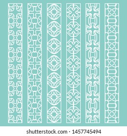 Vector set of line borders with geometric repeating texture. Isolated design elements for page decoration, headline, banners, wedding invitation cards. Fashion white lace collection