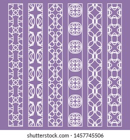 Vector set of line borders with geometric repeating texture. Isolated design elements for page decoration, headline, banners, wedding invitation cards. Fashion white lace collection