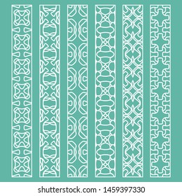Vector set of line borders with geometric repeating texture. Isolated design elements for page decoration, headline, banners, wedding invitation cards. Fashion white lace collection