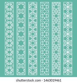 Vector set of line borders with geometric repeating texture. Isolated design elements for page decoration, headline, banners, wedding invitation cards. Fashion white lace collection