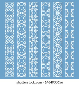 Vector set of line borders with geometric repeating texture. Isolated design elements for page decoration, headline, banners, wedding invitation cards. Fashion white lace collection