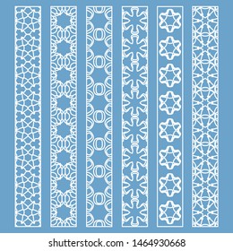 Vector set of line borders with geometric repeating texture. Isolated design elements for page decoration, headline, banners, wedding invitation cards. Fashion white lace collection