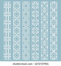 Vector set of line borders with geometric repeating texture. Isolated design elements for page decoration, headline, banners, wedding invitation cards. Fashion white lace collection