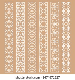 Vector set of line borders with geometric repeating texture. Isolated design elements for page decoration, headline, banners, wedding invitation cards. Fashion white lace collection