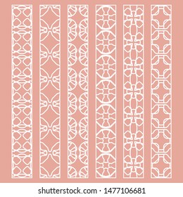 Vector set of line borders with geometric repeating texture. Isolated design elements for page decoration, headline, banners, wedding invitation cards. Fashion white lace collection