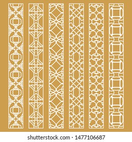 Vector set of line borders with geometric repeating texture. Isolated design elements for page decoration, headline, banners, wedding invitation cards. Fashion white lace collection