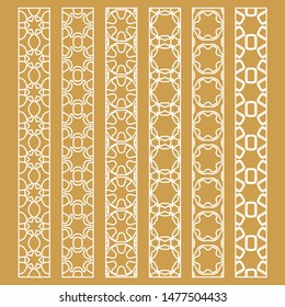 Vector set of line borders with geometric repeating texture. Isolated design elements for page decoration, headline, banners, wedding invitation cards. Fashion white lace collection