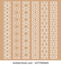 Vector set of line borders with geometric repeating texture. Isolated design elements for page decoration, headline, banners, wedding invitation cards. Fashion white lace collection