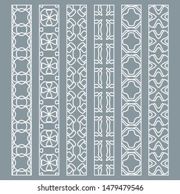 Vector set of line borders with geometric repeating texture. Isolated design elements for page decoration, headline, banners, wedding invitation cards. Fashion white lace collection