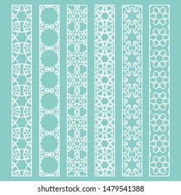 Vector set of line borders with geometric repeating texture. Isolated design elements for page decoration, headline, banners, wedding invitation cards. Fashion white lace collection