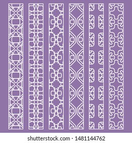 Vector set of line borders with geometric repeating texture. Isolated design elements for page decoration, headline, banners, wedding invitation cards. Fashion white lace collection