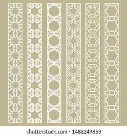Vector set of line borders with geometric repeating texture. Isolated design elements for page decoration, headline, banners, wedding invitation cards. Fashion white lace collection