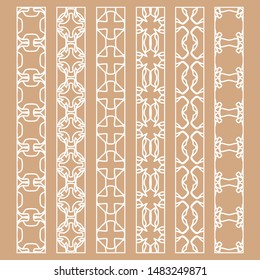 Vector set of line borders with geometric repeating texture. Isolated design elements for page decoration, headline, banners, wedding invitation cards. Fashion white lace collection