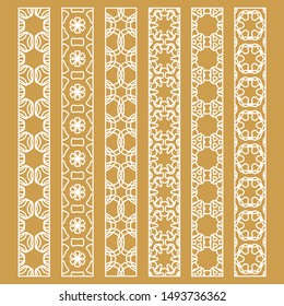 Vector set of line borders with geometric repeating texture. Isolated design elements for page decoration, headline, banners, wedding invitation cards. Fashion white lace collection