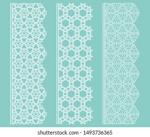 Vector set of line borders with geometric repeating texture. Isolated design elements for page decoration, headline, banners, wedding invitation cards. Fashion white lace collection