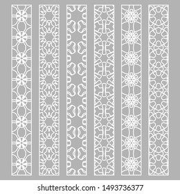 Vector set of line borders with geometric repeating texture. Isolated design elements for page decoration, headline, banners, wedding invitation cards. Fashion white lace collection