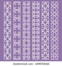 Vector set of line borders with geometric repeating texture. Isolated design elements for page decoration, headline, banners, wedding invitation cards. Fashion white lace collection