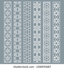 Vector set of line borders with geometric repeating texture. Isolated design elements for page decoration, headline, banners, wedding invitation cards. Fashion white lace collection