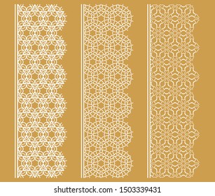 Vector set of line borders with geometric repeating texture. Isolated design elements for page decoration, headline, banners, wedding invitation cards. Fashion white lace collection