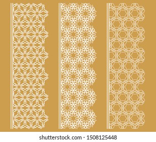 Vector set of line borders with geometric repeating texture. Isolated design elements for page decoration, headline, banners, wedding invitation cards. Fashion white lace collection
