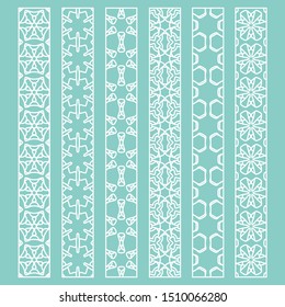 Vector set of line borders with geometric repeating texture. Isolated design elements for page decoration, headline, banners, wedding invitation cards. Fashion white lace collection