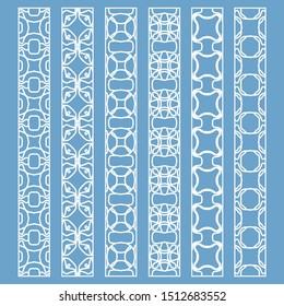 Vector set of line borders with geometric repeating texture. Isolated design elements for page decoration, headline, banners, wedding invitation cards. Fashion white lace collection