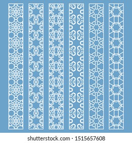 Vector set of line borders with geometric repeating texture. Isolated design elements for page decoration, headline, banners, wedding invitation cards. Fashion white lace collection