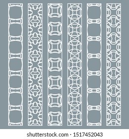 Vector set of line borders with geometric repeating texture. Isolated design elements for page decoration, headline, banners, wedding invitation cards. Fashion white lace collection