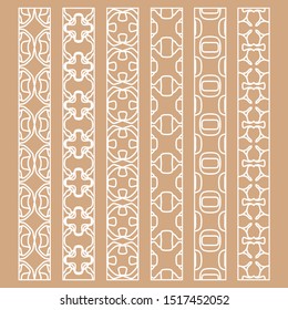 Vector set of line borders with geometric repeating texture. Isolated design elements for page decoration, headline, banners, wedding invitation cards. Fashion white lace collection