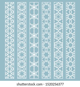 Vector set of line borders with geometric repeating texture. Isolated design elements for page decoration, headline, banners, wedding invitation cards. Fashion white lace collection