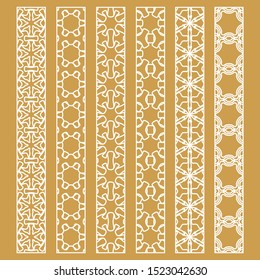 Vector set of line borders with geometric repeating texture. Isolated design elements for page decoration, headline, banners, wedding invitation cards. Fashion white lace collection