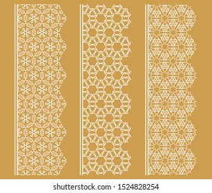 Vector set of line borders with geometric repeating texture. Isolated design elements for page decoration, headline, banners, wedding invitation cards. Fashion white lace collection