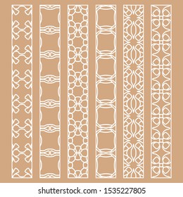 Vector set of line borders with geometric repeating texture. Isolated design elements for page decoration, headline, banners, wedding invitation cards. Fashion white lace collection