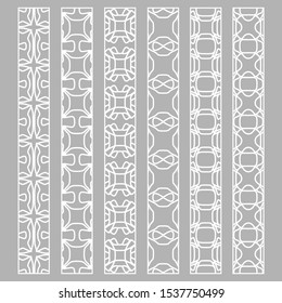 Vector set of line borders with geometric repeating texture. Isolated design elements for page decoration, headline, banners, wedding invitation cards. Fashion white lace collection