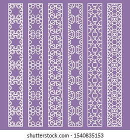 Vector set of line borders with geometric repeating texture. Isolated design elements for page decoration, headline, banners, wedding invitation cards. Fashion white lace collection