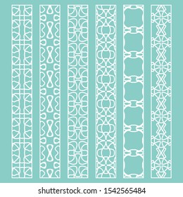 Vector set of line borders with geometric repeating texture. Isolated design elements   Fashion white lace collection