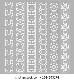 Vector set of line borders with geometric repeating texture. Isolated design elements for page decoration, headline, banners, wedding invitation cards. Fashion white lace collection