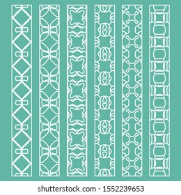 Vector set of line borders with geometric repeating texture. Isolated design elements for page decoration, headline, banners, wedding invitation cards. Fashion white lace collection