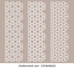 Vector set of line borders with geometric repeating texture. Isolated design elements for page decoration, headline, banners, wedding invitation cards. Fashion white lace collection